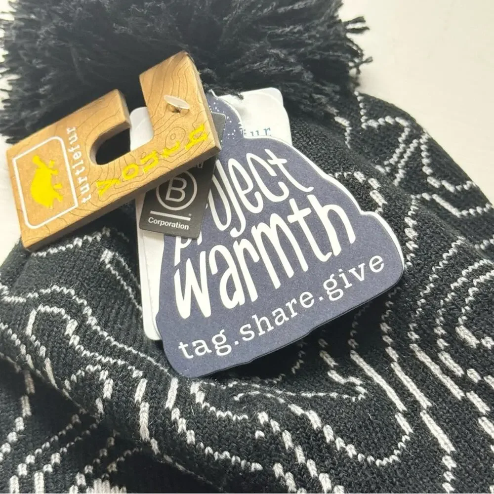 Turltlefur Black and Gray Youth Cold Weather Winter Beanie with Pom Pom  Hat NWT